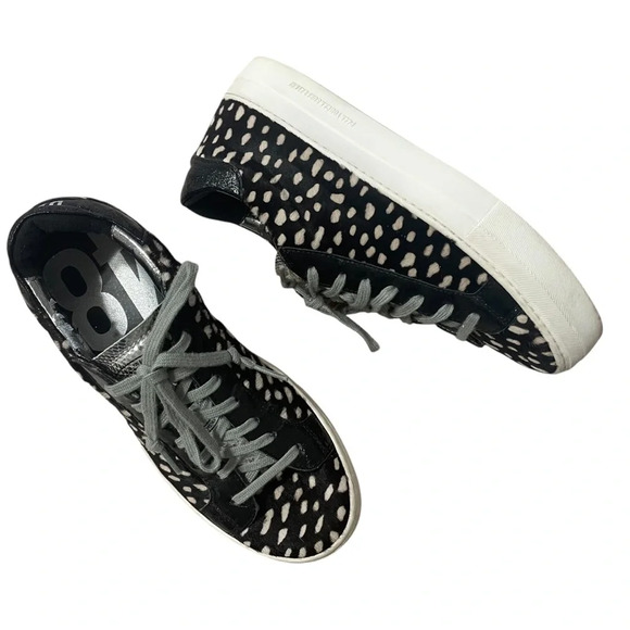 P448 John Calf Hair Spotted Cowiena Sneaker Black White Leather Size 39 - Picture 14 of 14